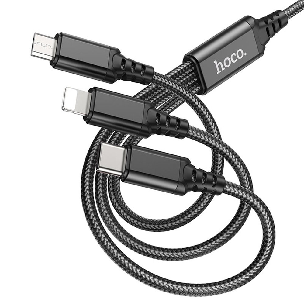 Monitoimi - 1m Kaapeli Lightning-, Type-C- ja micro USB-liittimillä - Musta