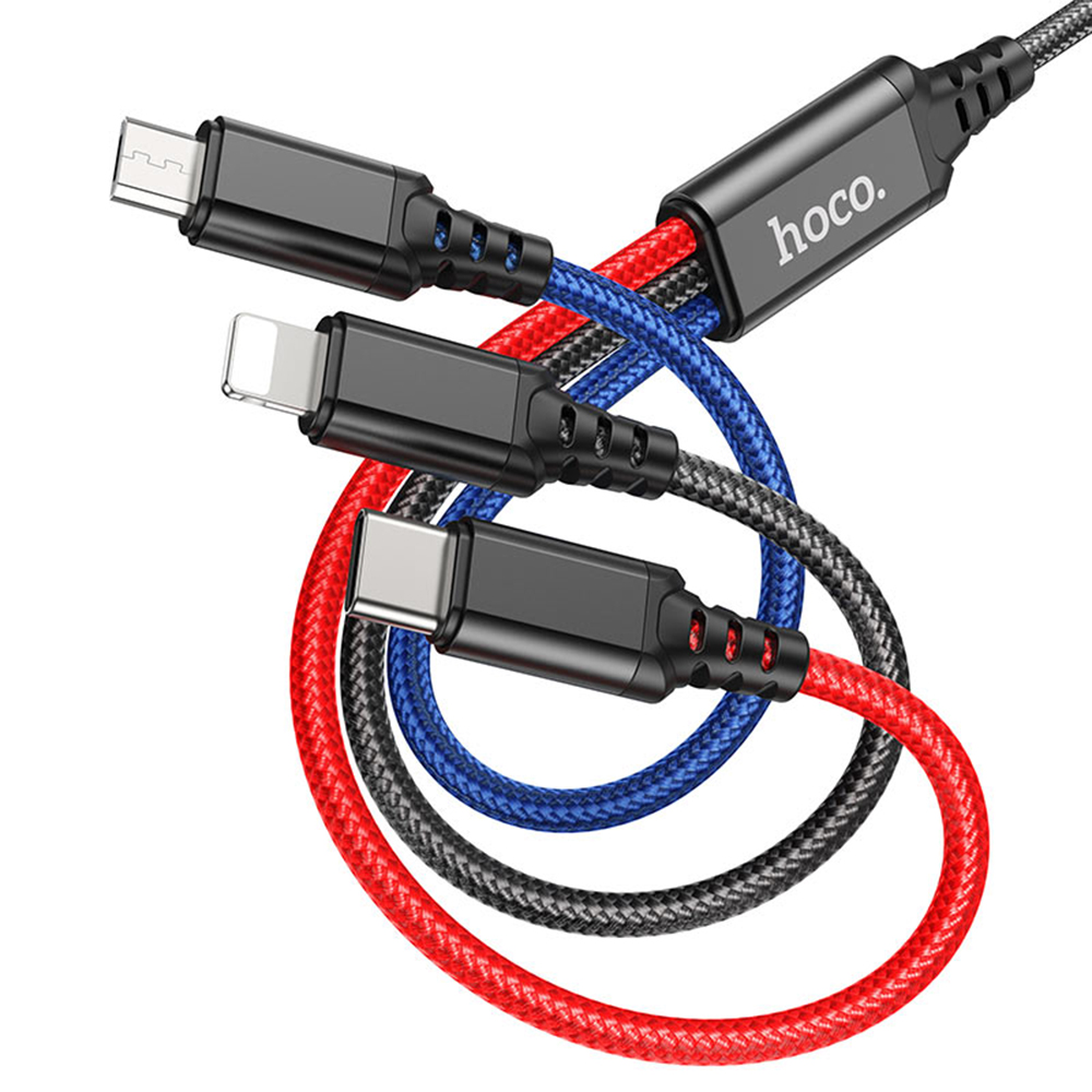 Monitoimi - 1m Kaapeli Lightning-, Type-C- ja micro USB-liittimillä - Musta